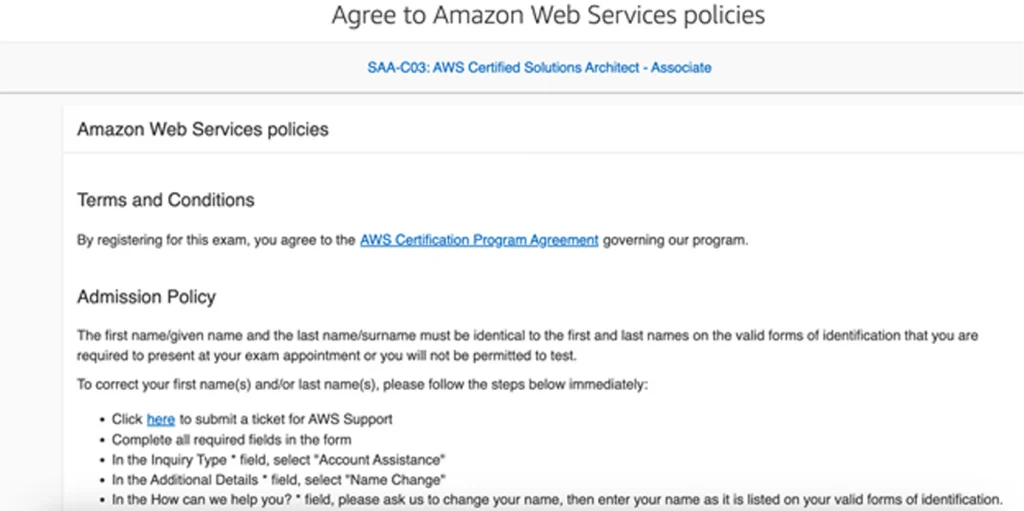 Agree to Amazon Web Services Policies