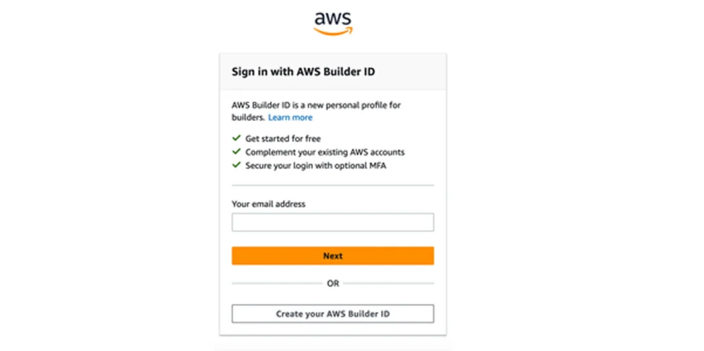 AWS Builder ID sign-in page