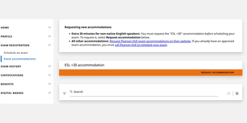 exam accommodations section on your AWS certification account