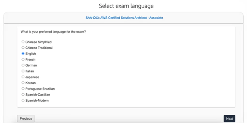 Select exam language