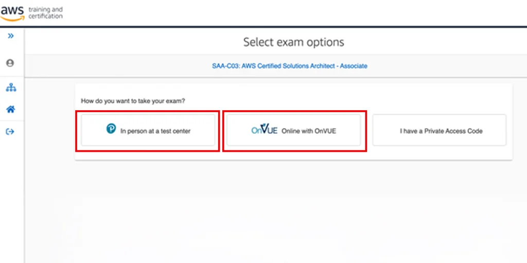 select exam options