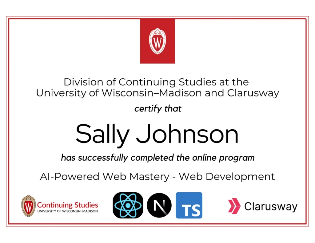 clarusway uwm certtificate ai powered web mastery web development